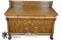 Antique Victorian Tiger Oak Sideboard Buffet Server Dresser Paw Feet Empire