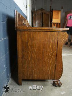 Antique Victorian Tiger Oak Sideboard Buffet Server Dresser Paw Feet Empire