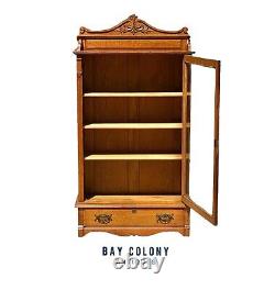 Antique Victorian Tiger Oak Single Door Bookcase / China Cabinet With Glass Door