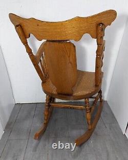 Antique Victorian Tiger Oak Wood Windsor Rocking Arm Chair Turned Spindles