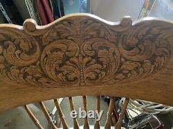 Antique Victorian Tiger Oak Wood Windsor Rocking Rocker Chair Turned Spindles