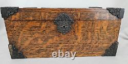 Antique Victorian Tiger Oak Wooden CIGAR BOX Humidor Tobacco Storage Box Brass