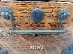 Antique Victorian Tiger Oak Wooden CIGAR BOX Humidor Tobacco Storage Box Brass