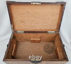 Antique Victorian Tiger Oak Wooden CIGAR BOX Humidor Tobacco Storage Box Brass