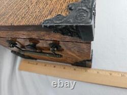 Antique Victorian Tiger Oak Wooden CIGAR BOX Humidor Tobacco Storage Box Brass