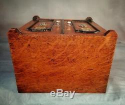 Antique Victorian Vintage Tiger Oak Cigar Humidor Smokers Cabinet Box Safe C1890