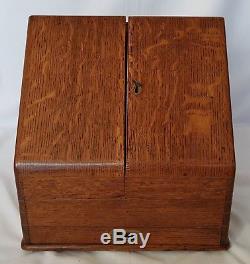 Antique Victorian tiger oak stationery writing box compendium Parkins & Gotto