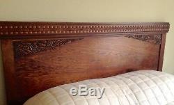 Antique/Vintage Arts & Crafts Mission Full Size Bed Carved Tiger Oak