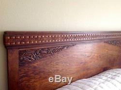 Antique/Vintage Arts & Crafts Mission Full Size Bed Carved Tiger Oak