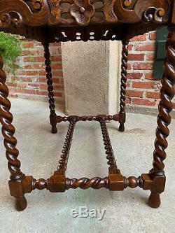 Antique Vintage English Carved Tiger Oak BARLEY TWIST Lamp Side Sofa TABLE