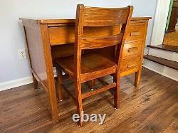 Antique Vintage Solid Oak 4-drawer Desk with Chair