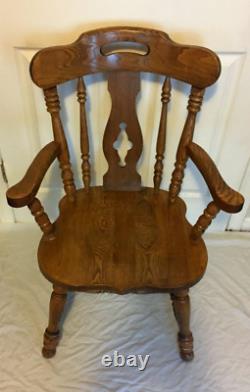 Antique Vintage Solid Tiger Oak Wood Colonial Style Arm Chair Rare
