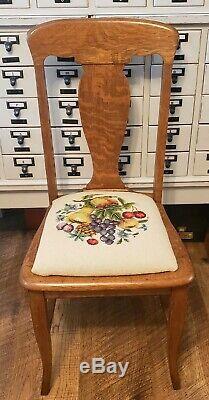 Antique Vintage T Back Tiger Oak Wood Desk Side Dining Accent Chair Free Ship