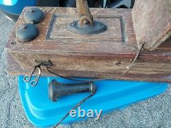 Antique Vintage Tiger Oak Case Kellogg Hand Crank Wall Telephone WORKS READ DESC