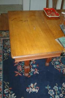 Antique Vintage Tiger Oak Dining Room Set Table & Lyre Back Chairs