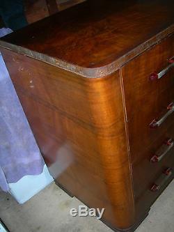 Antique Vintage Tiger Oak English Dresser Flame Design Original Hardware Handles