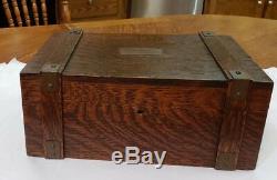 Antique Vintage Tiger Oak Tobacco Cigar Humidor Box with brass hardware