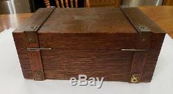 Antique Vintage Tiger Oak Tobacco Cigar Humidor Box with brass hardware