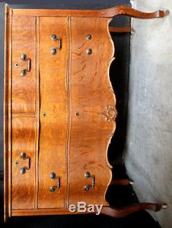 Antique Vintage Tiger Oak Wood Wooden Serpentine Front Dresser Chest 4 Drawers