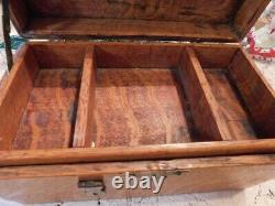 Antique Vintage Tiger Wood Oak or Maple Box With Tray Handle Hinges 12X6.5