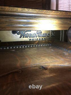 Antique Vintage Upright Oak Piano. Tiger Oak. Werner Piano Company Chicago