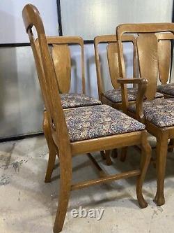 Antique Vintage Wooden Tiger Oak Dining Chairs Set 6 Farmhouse /Can Help Ship