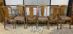 Antique Vintage Wooden Tiger Oak Dining Chairs Set 6 Farmhouse /Can Help Ship