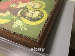 Antique Vtg Wood Beautifully Framed Religious Picture 23 5/8 X 19 3/4 Oak Tiger