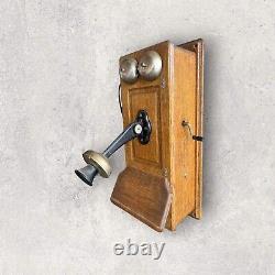 Antique WESTERN ELECTRIC Quartersawn Tiger OAK Wood WALL PHONE +Internals RINGS