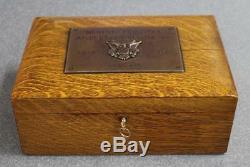 Antique WWI Tiger Oak US Army Military Humidor With Glass Covered Letter Inside