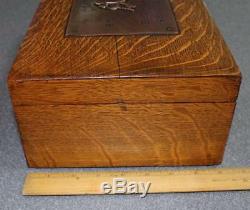 Antique WWI Tiger Oak US Army Military Humidor With Glass Covered Letter Inside