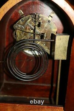 Antique Waterbury Gong Strike Open Escapement Mantle Clock, Beautiful Tiger Wood