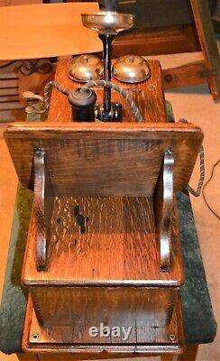 Antique Western Electric Tiger Oak Wall Crank Telephone 1910-11 5 Bar Magneto