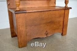 Antique Wood Bench Turn-of-the-Century Handcrafted Solid Tiger Oak Storage Bench
