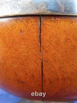 Antique Wood Trophy Bowl Tiger Oak Pedestal Siliverplate Ceramic insert Handles