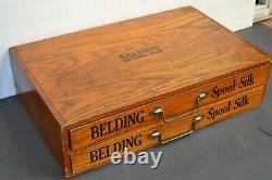 Antique Wooden 2 Drawer Spool CHEST CABINET Storage Belding Silk Tiger Oak 14.25