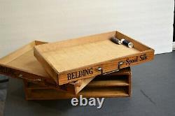 Antique Wooden 2 Drawer Spool CHEST CABINET Storage Belding Silk Tiger Oak 14.25