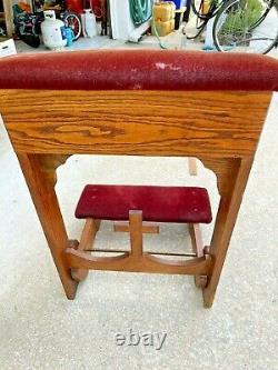 Antique Wooden Tiger Oak Prayer Kneeler Bench CROSS Prie Dieu Church SIDE CREST