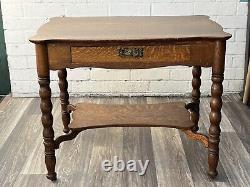 Antique Writing Desk Library Table Tiger Oak One drawer Bottom Shelf