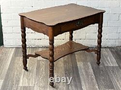 Antique Writing Desk Library Table Tiger Oak One drawer Bottom Shelf