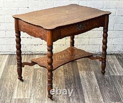 Antique Writing Desk Library Table Tiger Oak One drawer Bottom Shelf