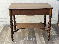 Antique Writing Desk Library Table Tiger Oak One drawer Bottom Shelf