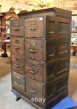 Antique Yawman and Erbe Tiger Oak 8 Drawer Filing Cabinet 1890-1905 Funtional