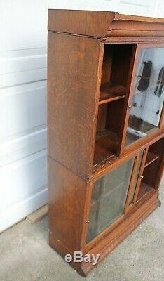 Antique barrister stacking tiger oak 4 section bookcase by Danner
