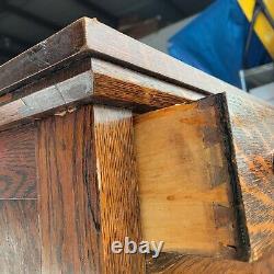 Antique c1900 American Flaming Tiger Oak 5 dwr Highboy Dresser locks Victorian