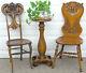 Antique C1900 American Golden Tiger Oak North Wind Gothic Carved One Of 2 Chair