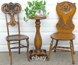 Antique c1900 American Golden Tiger Oak North Wind Gothic carved ONE of 2 CHAIR