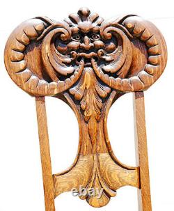Antique c1900 American Golden Tiger Oak North Wind Gothic carved ONE of 2 CHAIR