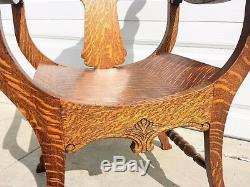 Antique c1900 American Tiger Oak Rare! Irish Green Man carving large armchair