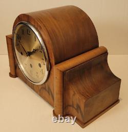 Antique c1930's English Tiger Oak Westminster Chiming Mantel Clock with Silence